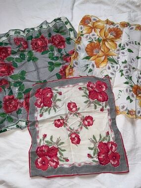 Vintage Floral Handkerchiefs - Red, Green & Yellow Floral Prints